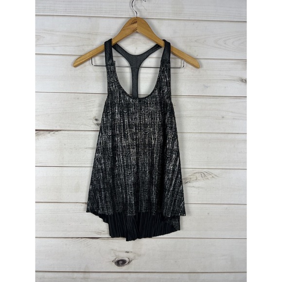 Weavers Tops - Weavers Tank Top Womens Small Black Metallic Pleated Racerback Bow Party Hi Low